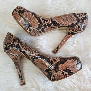 Nine West Tan & Black Hope Float Snake Print Platform Heels SZ 7.5